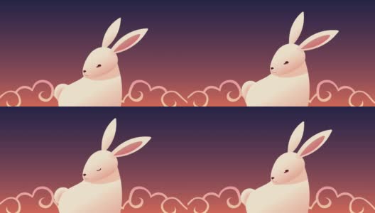 中秋节动画片，兔子在云中高清在线视频素材下载