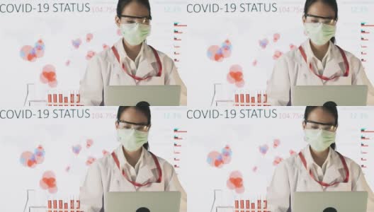 年轻的女科学家从事新冠病毒医学研究，在计算机上解决药物问题。高清在线视频素材下载