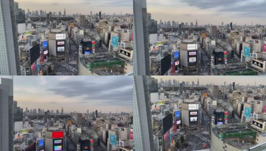 涩谷Scramble十字路口的屋顶视图高清在线视频素材下载