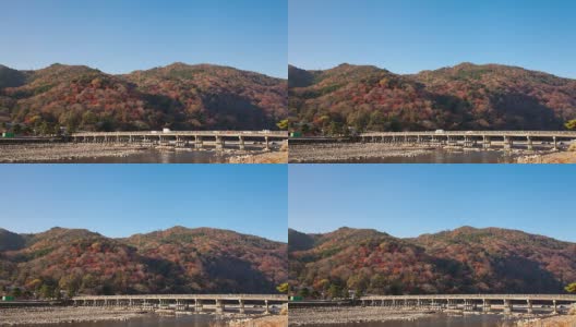 时光流逝，秋日季节，日本京都岚山聚月桥高清在线视频素材下载