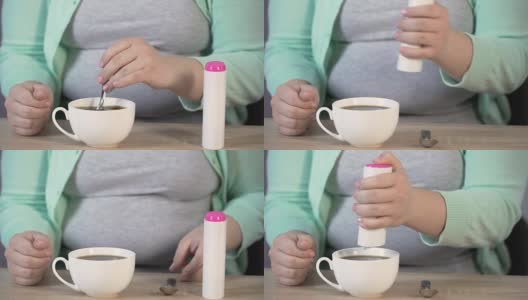 超重女孩往茶里加甜味剂，会导致糖尿病高清在线视频素材下载