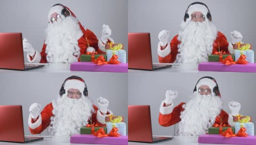 圣诞老人戴着耳机听音乐，跳50帧/秒的舞高清在线视频素材下载