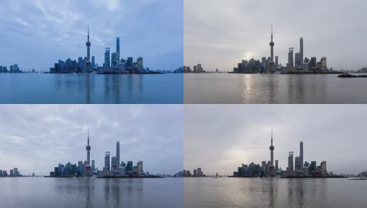 时间流逝上海天际线，从夜晚到白天/中国上海高清在线视频素材下载