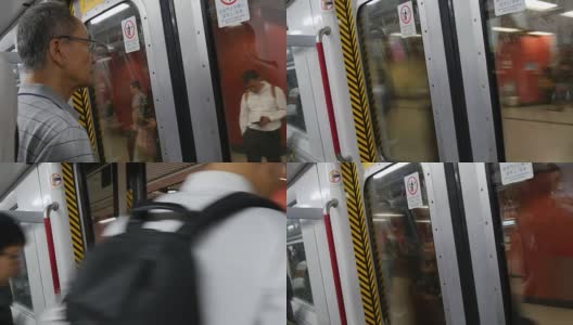 香港地铁入口车门拥挤，乘坐4k全景中国高清在线视频素材下载