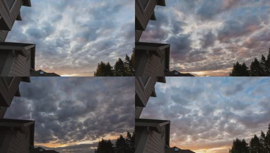 日落和云在欢乐谷的住宅或4k超高清时间流逝高清在线视频素材下载