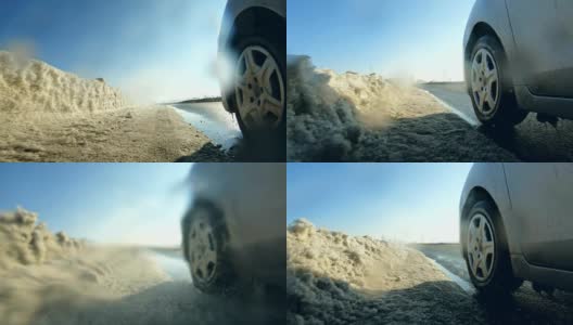 汽车在雪地上行驶的轮胎靠近了高清在线视频素材下载