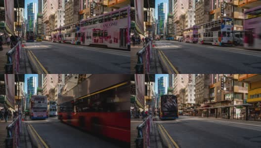 慢镜头:香港市中心上环西市场海鲜干及食补街的行人及交通背景高清在线视频素材下载