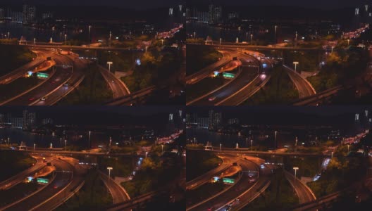 中国香港青衣区青马大桥交通的4k分辨率时间间隔。日落，黄昏。路上的特写镜头高清在线视频素材下载