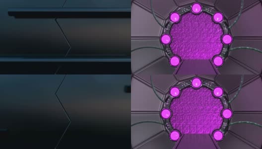 铁舱口打开宇宙飞船景观的全景场景。3d抽象背景科幻走廊与门户。未来技术抽象VJ技术标题和背景。高清在线视频素材下载
