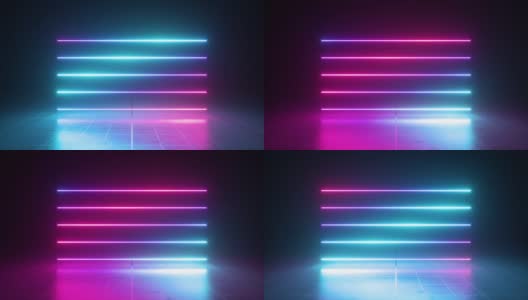循环动画发光氖水平线，改变颜色的紫外线光谱从粉红色到蓝色高清在线视频素材下载