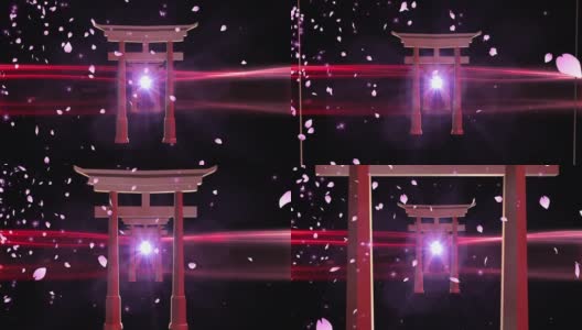 神龛寺缩放樱花粒子循环动画高清在线视频素材下载