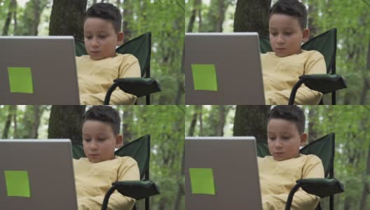 6-7岁可爱的孩子从电脑学习数学。学习了。高清在线视频素材下载