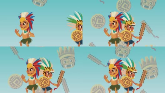 文化阿兹特克土著与动物帽子动画高清在线视频素材下载