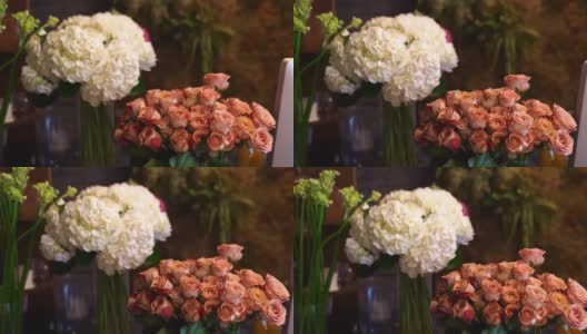 花瓶里放着活花。花卉精品。花店。高清在线视频素材下载