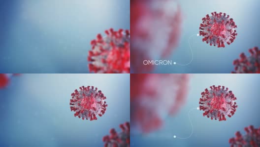 3D渲染冠状病毒COVID-19显微镜视图。大流行性流感病毒感染人类细胞的危险传染性欧米克隆病毒细胞的显微镜观察。高清在线视频素材下载