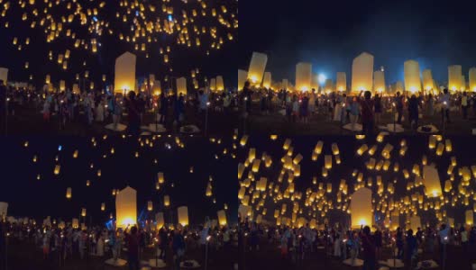在泰国清迈的怡鹏节，水灯节上漂浮的灯笼高清在线视频素材下载