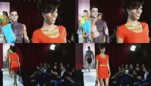 时装表演中走秀的模特们高清在线视频素材下载