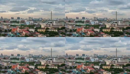 曼谷湄南河旁的寺庙和标志性桥梁的城市景观高清在线视频素材下载