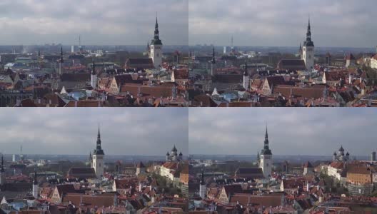 爱沙尼亚塔林的天际线。爱沙尼亚鸟瞰图。爱沙尼亚塔林老城。高清在线视频素材下载