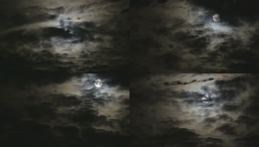 满月和飘过的云彩高清在线视频素材下载