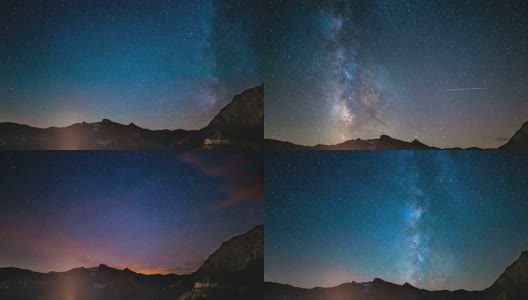 银河系在阿尔卑斯山上空旋转的时间流逝高清在线视频素材下载