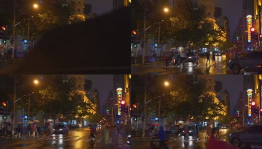 夜间照明4k中国上海城市交通街道全景高清在线视频素材下载