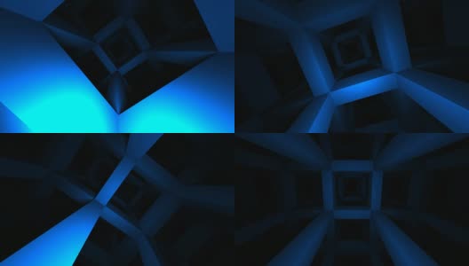 快速夜间飞行通过深蓝色抽象梁结构。3 d渲染动画高清在线视频素材下载