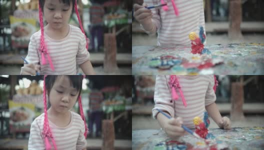 画水彩画的小女孩高清在线视频素材下载