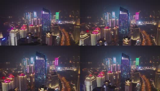 青岛市夜景灯光展示4k中国市区交通街巷湾航拍全景高清在线视频素材下载