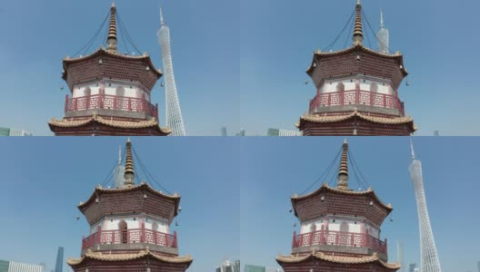中国广州古塔和现代建筑鸟瞰图。高清在线视频素材下载