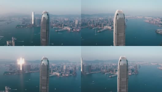 俯视图香港城市全景。无人机拍摄的摩天大楼高清在线视频素材下载