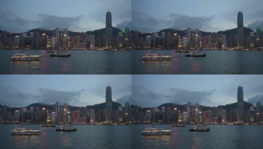 从香港维多利亚港眺望港岛的夜景高清在线视频素材下载