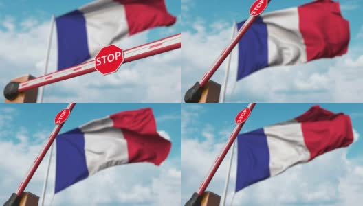 以法国国旗为背景的屏障门被打开高清在线视频素材下载