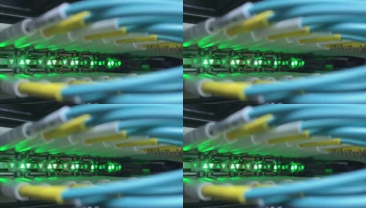 网络交换机和光纤的状态运行，交换机网络的状态指示灯高清在线视频素材下载