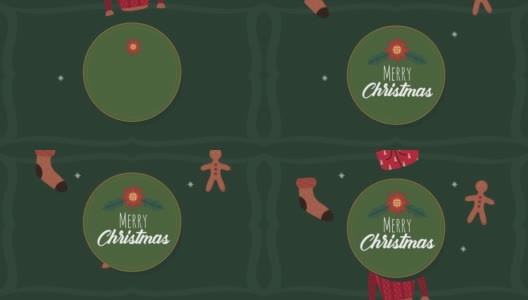 圣诞快乐字母在圆形框架动画高清在线视频素材下载