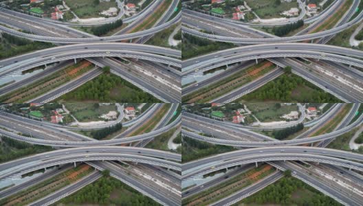 高速公路立交的垂直俯瞰图高清在线视频素材下载