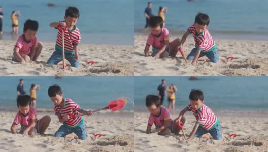 孩子们在海滩上玩耍高清在线视频素材下载