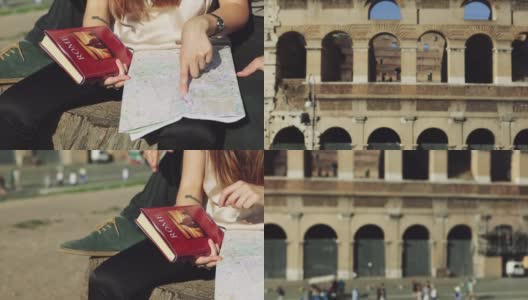 两个游客在罗马竞技场旁边，还有一个导游高清在线视频素材下载
