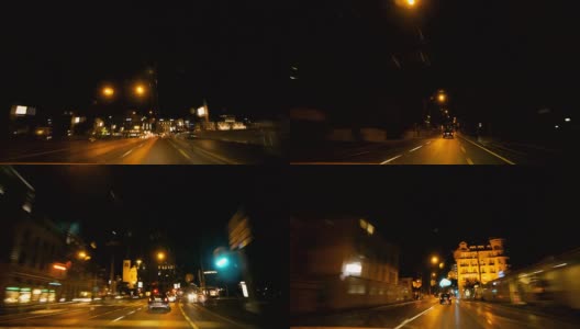 汽车上的观点。夜晚的城市街道。交通信号灯高清在线视频素材下载