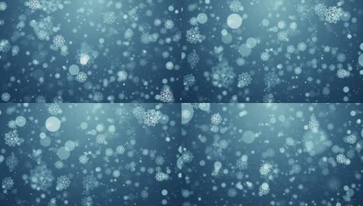 粒子蓝色雪花雪花冬天闪烁散景抽象背景环高清在线视频素材下载