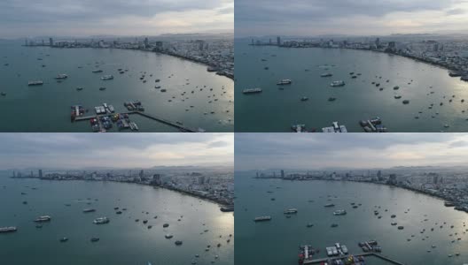 鸟瞰图飞行芭堤雅海滩泰国高清在线视频素材下载