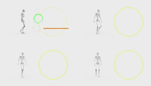 数字动画的人类骨骼行走和抽象的彩色形状在白色的背景高清在线视频素材下载