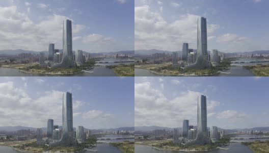 空中视频的摩天大楼在现代花园城市高清在线视频素材下载