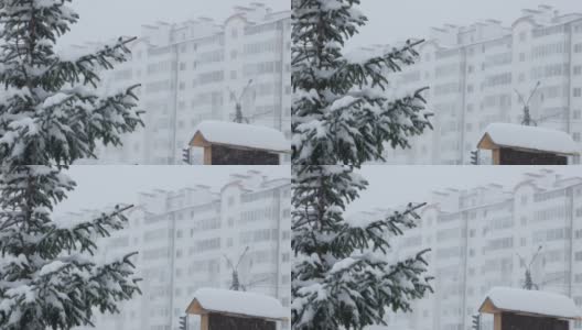 大雪纷飞的城市，风景、背景高清在线视频素材下载