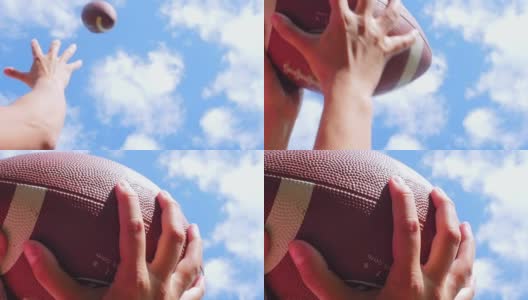 手抓橄榄球，橄榄球，慢动作高清在线视频素材下载