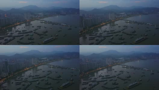 夜间珠海湾市景港口停车航拍4k中国全景图高清在线视频素材下载