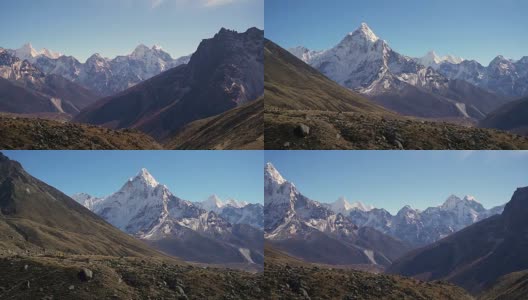 Ama Dablam(6170米)和Khumbu山谷的全景高清在线视频素材下载