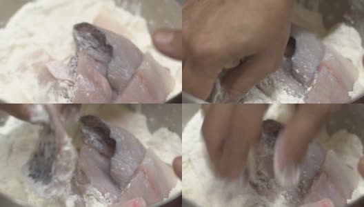 在鱼肉中加入面粉高清在线视频素材下载