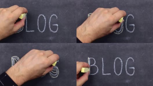 Word BLOG，用粉笔在黑板上手写。高清在线视频素材下载