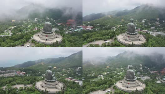 多雾多云的大佛无人机电影，昂坪360，香港高清在线视频素材下载